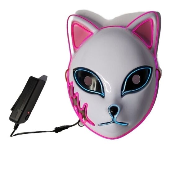 LED Neon Cat Mask EL Wire Halloween Cosplay Light Up Luminous Glowing Costume - Picture 3 of 4